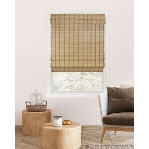 Chicology Premium True-to-Size Brown Deer Cordless Light Filtering Natural Woven Bamboo Roman Shade 29 in. W x 64 in. L Image