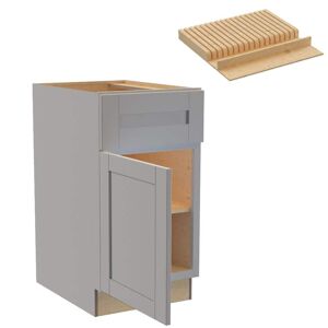 Home Decorators Collection Washington 18 in. W x 24 in. D x 34.5 in. H Veiled Gray Plywood Shaker Assembled Base Kitchen Cabinet Left Knife Block Image