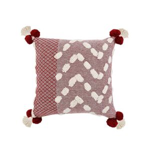 LR Home Zeal Red/Cream Geometric Trellis Tassels Pom-Pom Tufted Poly-fill 20 in. x 20 in. Indoor  Throw Pillow Image