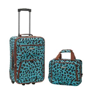 Rockland Fashion Expandable 2-Piece Carry On Softside Luggage Set, Blue Leopard Image