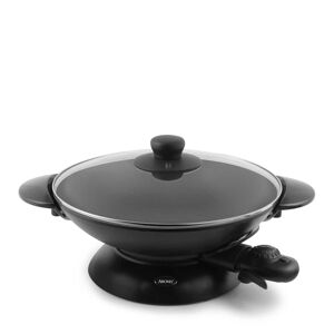 AROMA 5 Qt. Black Cast Metal Non-Stick Electric Wok with Lid Image