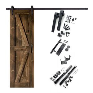 HOMACER 30 in. x 84 in. K-Frame Walnut Solid Pine Wood Interior Sliding Barn Door with Hardware Kit, Non-Bypass Image