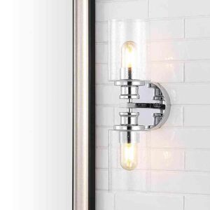 JONATHAN Y Jules Edison 16.5 in. 2-Light Chrome Cylinder Iron/Seeded Glass Farmhouse Contemporary LED Vanity Light Image