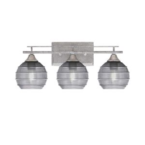 Ontario 20.75 in. 3-Light Vanity Light Aged Silver Smoke Ribbed Glass Shade Image