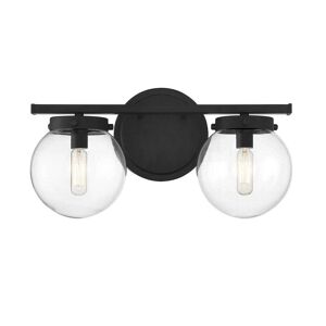 TUXEDO PARK LIGHTING 16 in. W x 8 in. H 2-Light Matte Black Bathroom Vanity Light with Clear Glass Shades Image