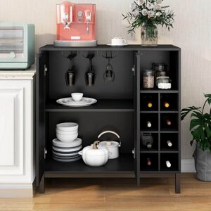 Black Cherry Buffet with Storage Coffee Bar Cabinet Wine Racks Storage Image