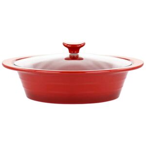Crock-Pot Appleton 2 qt. Oval Stoneware Casserole Dish in Red with Glass Lid Image