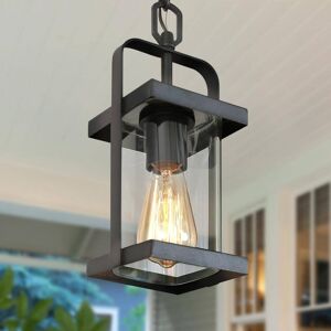 Uolfin Modern Lantern Outdoor Hanging Light, Rhett 1-Light Rustic Black Cage Outdoor Pendant Light with Clear Glass Shade Image