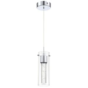 Pia Ricco 8.5-Watt 11.43 in. H 1 Light Chrome Modern Integrated LED Pendant Light Fixture with Crystal Bubble Glass Shade Image