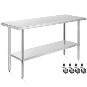 24 in. x 60 in. Stainless Steel Kitchen Prep Table with Bottom Shelf and Casters Image