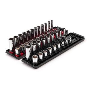 TEKTON 3/8 in. Drive 6-Point Socket Set with Rails (5/16-3/4 in., 8 mm-19 mm) (42-Piece) Image