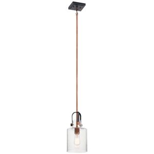 KICHLER Kitner 1-Light Antique Copper Vintage Industrial Shaded Kitchen Pendant Hanging Light with Clear Seeded Glass Image