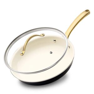 NutriChef 10 in. Ceramic Medium Frying Pan in White with Lid Image