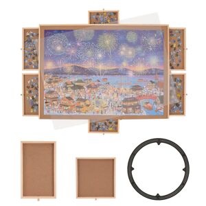 VEVOR 2000 Piece Puzzle Board with 6 Drawers and Cover 40.2 x 29.4 in. Rotating Wooden Jigsaw Puzzle Plateau Image