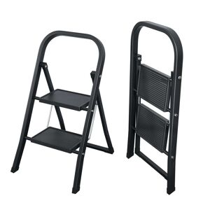 WELLFOR 2-Step 7.25 ft. Iron Step Stool 330 lbs. Load Capacity in Black Image