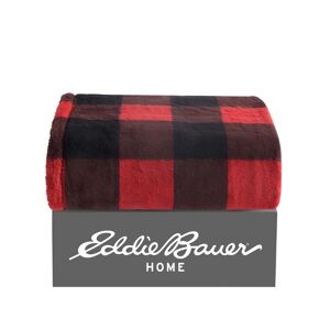 Eddie Bauer Cabin Plaid Faux Fur Red Microfiber Throw Blanket Image