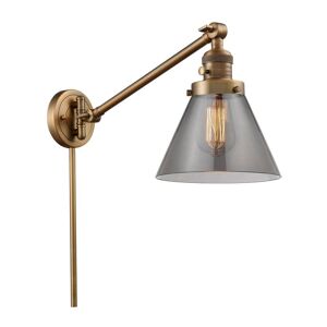 Innovations Franklin Restoration Cone 8 in. 1-Light Brushed Brass Wall Sconce with Plated Smoke Glass Shade with On/Off Turn Switch Image