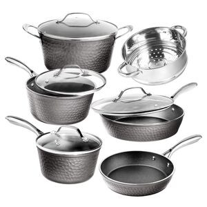 GRANITESTONE 10-Piece Aluminum Hammered Ultra-Durable Non-Stick Diamond Infused Cookware Set in Pewter Image
