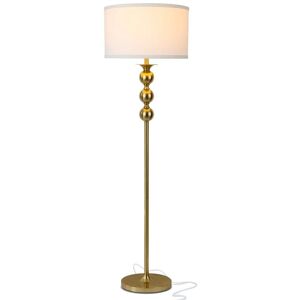 Brightech Riley 60 in. Antique Brass Mid-Century Modern 1-Light LED Energy Efficient Floor Lamp with White Fabric Drum Shade Image