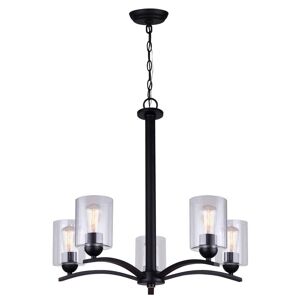 CANARM Hampton 5-Light Matte Black Chandelier with Clear Glass Shades Image