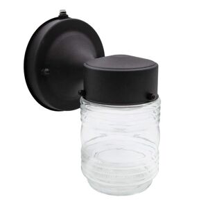 Maxxima 1-Light Black LED Outdoor Jelly Jar Wall Lantern Sconce with Clear Glass Image