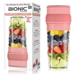 BIONIC BLADE 26 oz. Single Speed Peach Rechargeable Portable Bionic 6-Blade Blender Image