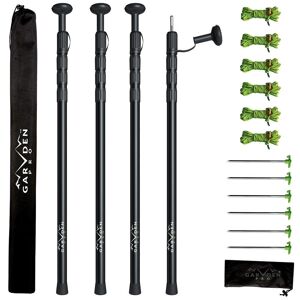 Angel Sar Black Portable Adjustable Aluminum Telescoping Tarp Poles with Pegs and Reflective Ropes for Camping (4-Pack) Image