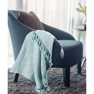 LR Home Woven 50 in. x 60 in. Light Blue Solid Checkered Cotton Fringe Throw Blanket Image