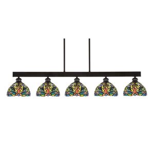 Albany 60-Watt 5-Light Espresso Linear Pendant Light with Kaleidoscope Art Glass Shades and No Bulbs Included Image