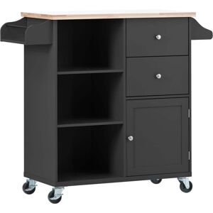 Zeus & Ruta Rolling Pantry Black Wood Kitchen Cart with 2-Drawers and 3 Open Shelves (41 in. W) Image