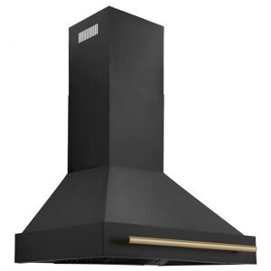 ZLINE Kitchen and Bath 36 in. 700 CFM Ducted Vent Wall Mount Range Hood with Champagne Bronze Handle in Black Stainless Steel Image