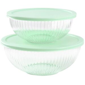 MARTHA STEWART EVERYDAY Clifftop 4 Piece 67 oz. and 114 oz. Glass Mixing Bowl Set with Lids in Mint Image