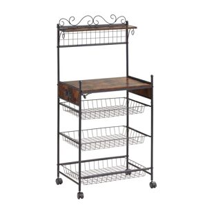 GQB 23 in. W Freestanding Removable Kitchen Storage Rack in Brown with Lockable Wheels, 3 Metal Baskets, Outlet Image