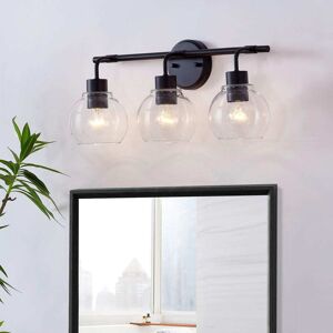 KAWOTI Bubble 22.25 in. 3-Light Matte Black Vanity Light with Round Glass Shades Image