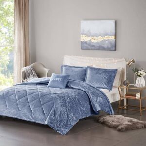 Intelligent Design Isabel 4-Piece Blue Microfiber Full/Queen Soft Velvet Lustrous Comforter Set with Throw Pillow Image