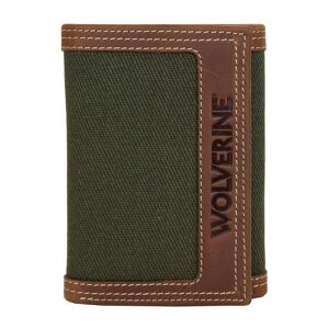 Wolverine Oil Tan Leather and Canvas Trifold Wallet in Brown/Olive Image