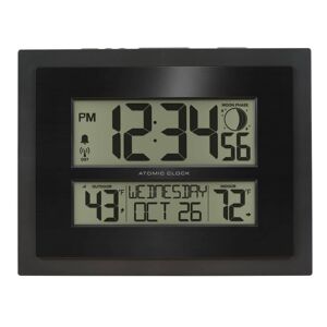 La Crosse Technology Black Digital Atomic Clock with Outdoor Temperature and Moon Phase Image