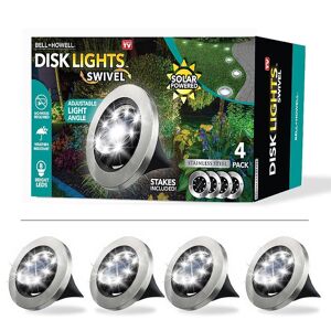 Bell + Howell Solar Powered Stainless Steel Outdoor 8 Integrated LED Super Bright In-Ground Swivel Disk Path Lights (4-Pack) Image