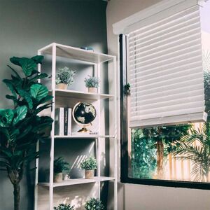 Chicology Chelsea Pre-Cut 43.25 in.W x 48 in. L White Cordless Room Darkening Faux Wood Blinds with 2 in. Slats Image