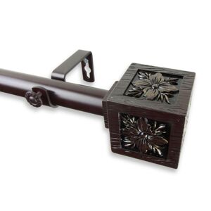 Rod Desyne 66 in. - 120 in. Telescoping 1 in. Single Curtain Rod Kit in Mahogany with Ophelia Finial Image