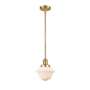 Innovations Oxford 60-Watt 1 Light Satin Gold Shaded Mini Pendant Light with Frosted Glass Shade Image