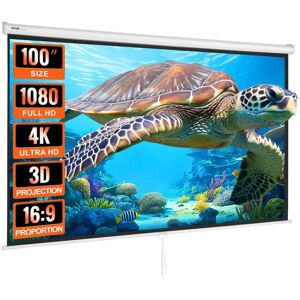 VEVOR Projector Screen 100 in. Retractable Projection Screen Auto-Locking Portable Projection Screen for Home Office Theater Image
