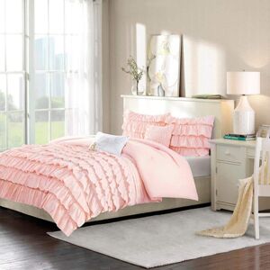 Afoxsos Intelligent Design Waterfall Ruffled Multi-Layers Cotton Comforter Set Full/Queen Size, 5 Pieces Blush Pink Image