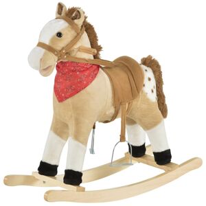 Qaba Plush Rocking Horse for Kids 3-6 Years Realistic Cowboy Sounds Beige Toy Rocker Perfect for Nursery & Playroom Decor   Aosom.com Image