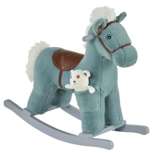 Qaba Blue Plush Rocking Horse with Bear Toy for Toddlers Realistic Sounds Soft & Cozy Rocker Ideal for Boys & Girls Playroom   Aosom.com Image