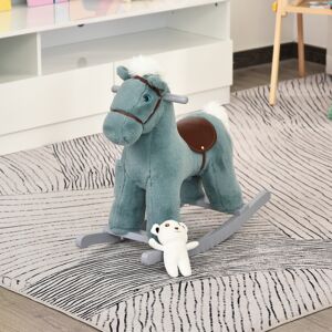 Qaba Blue Plush Rocking Horse with Bear Toy for Toddlers Realistic Sounds Soft & Cozy Rocker Ideal for Boys & Girls Playroom   Aosom.com Image 2