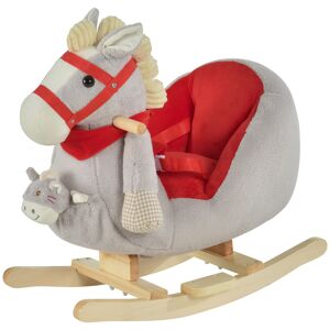 Qaba Kids Rocking Horse Toy with Cradlesong Handle Grip Hand Puppet Traditional Gift for 18-36 Months Interactive Play Gray   Aosom.com Image