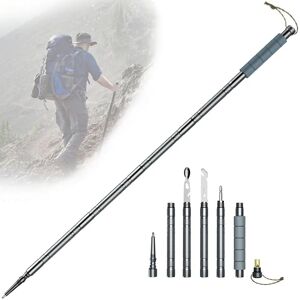 Temu Outdoor Supplies Trekking Poles, Multifunctional Aluminum Hiking Stick With Compass, Adjustable Height, Tactical Trekking Poles For Hiking, Traveling, Camping, Mountaineering Image
