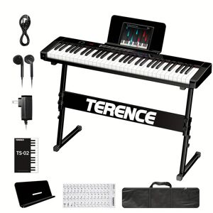 Temu Keyboard Piano With 61 Semi-weighted Keys Lcd Display & 1800mah Battery Support Midi Usb Interface With Sheet Music Stand Sticker Bag Audio Cable Earphones Image