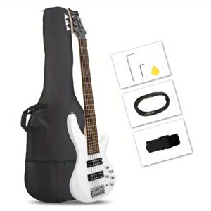 Temu 44 Inch Gib 6 String H-h Pickup Laurel Wood Fingerboard Electric Bass Guitar With Bag And Other Accessories White Image